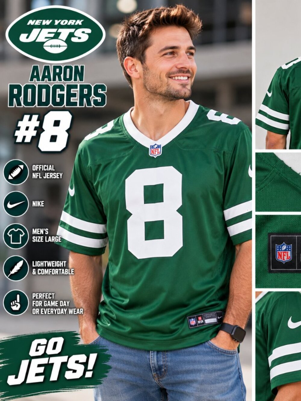 Nike New York Jets Aaron Rodgers #8 NFL Jersey – Men's Large